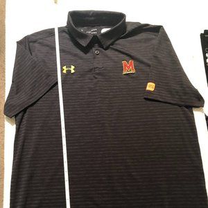 Men's Maryland Terrapins Polo Under Armour HEAT GEAR Large Black EMBROIDERED!